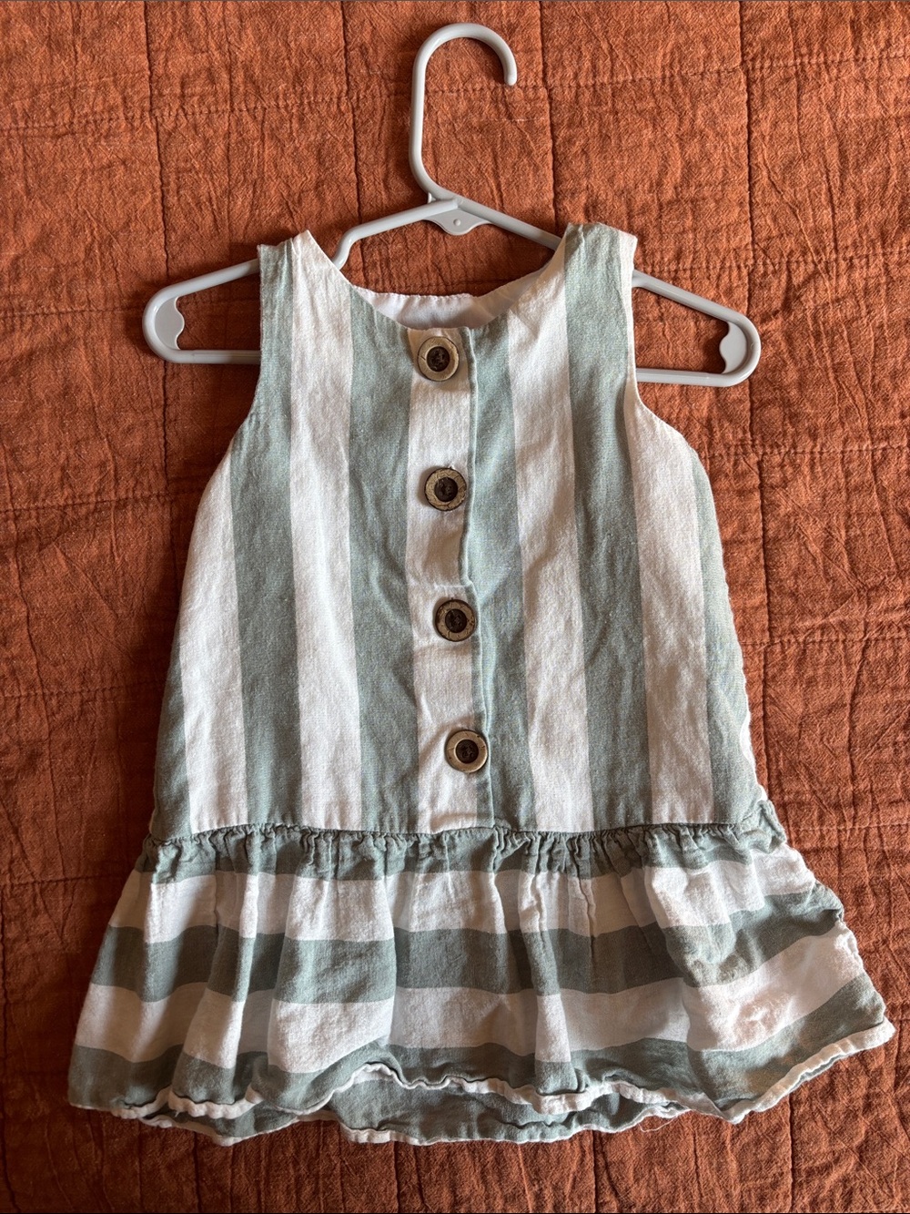 Good Lad Striped Sleeveless Dress in Sage Green and White